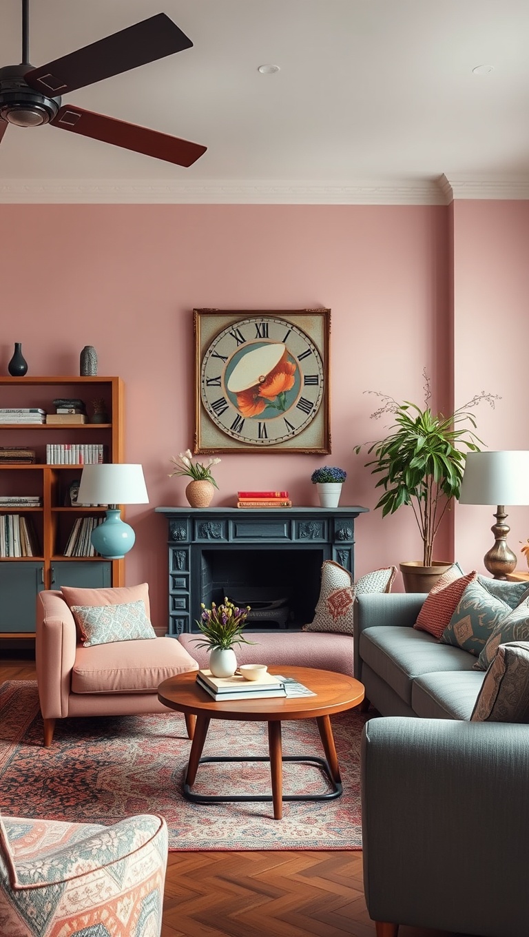 20 Charming Ideas for a Vintage Inspired Eclectic Living Room - 3. Vintage Color Palette: Soft Pastels & Bold Hues