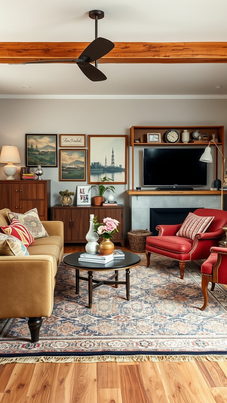 20 Charming Ideas for a Vintage Inspired Eclectic Living Room - 2. Layered Textures: Rugs Galore!