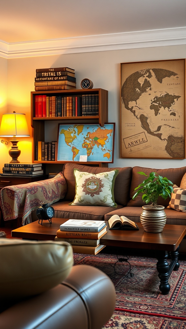 20 Enchanting Ideas for a Vintage Travel Themed Living Room - 7. Old-fashioned Travel Books