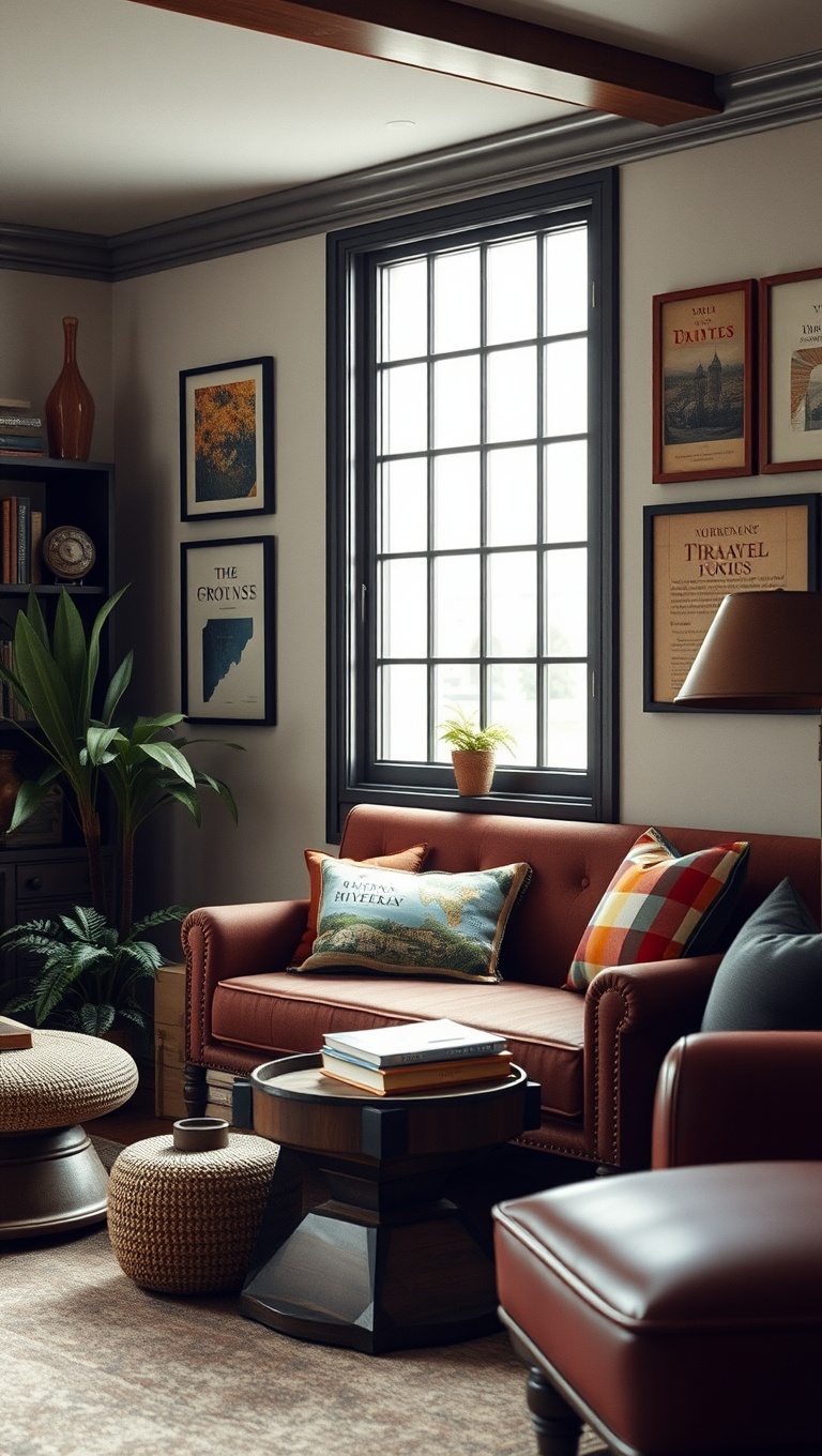 20 Enchanting Ideas for a Vintage Travel Themed Living Room - 19. A Cozy Reading Nook with Travel Books