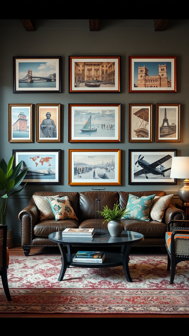 20 Enchanting Ideas for a Vintage Travel Themed Living Room - 14. Vintage Postcards in Frames