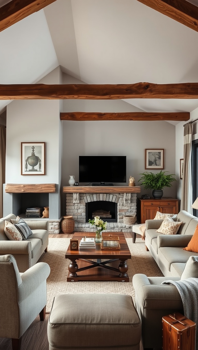 20 Enchanting Ideas for a Vintage Travel Themed Living Room - 11. Rustic Wood Beams