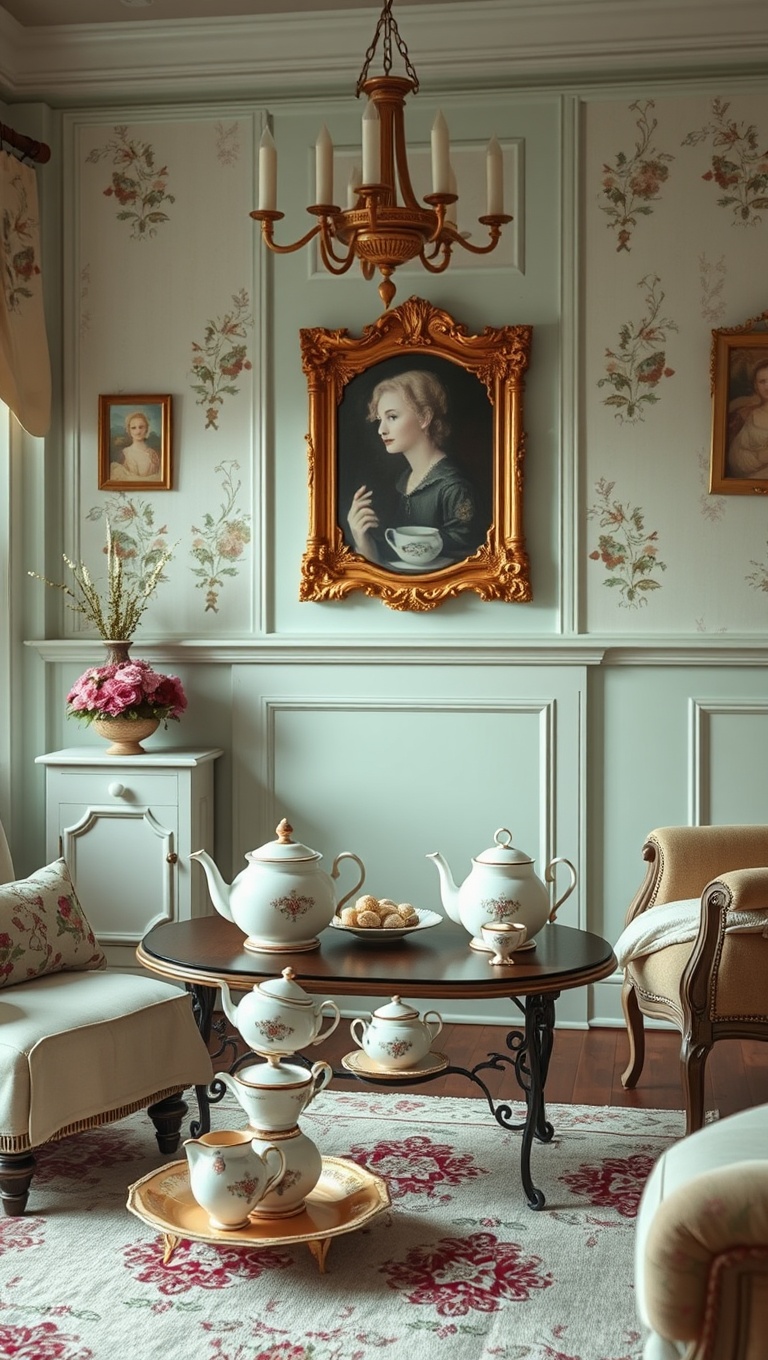 20 Enchanting Ideas for a Whimsical Fairy Tale Living Room - 19. Vintage Tea Sets as Decor