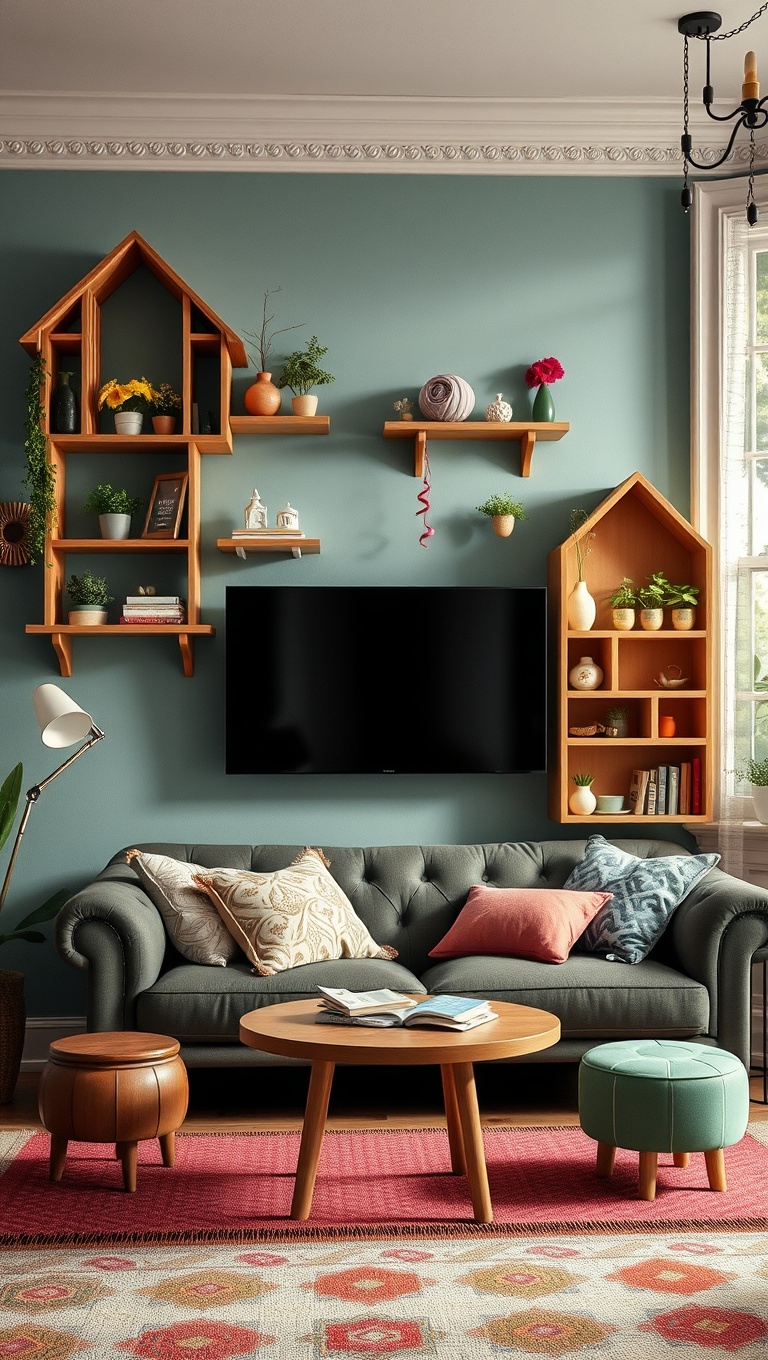 20 Enchanting Ideas for a Whimsical Fairy Tale Living Room - 18. Whimsical Wall Shelves