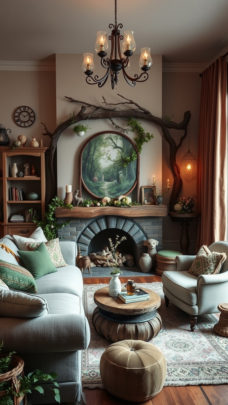 20 Enchanting Ideas for a Whimsical Fairy Tale Living Room - 5. Enchanted Woodland Decor
