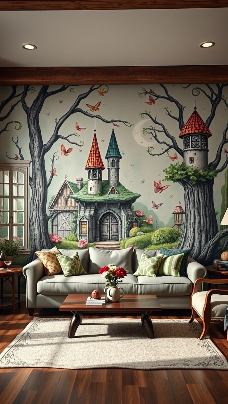 20 Enchanting Ideas for a Whimsical Fairy Tale Living Room - 4. Magical Wall Murals