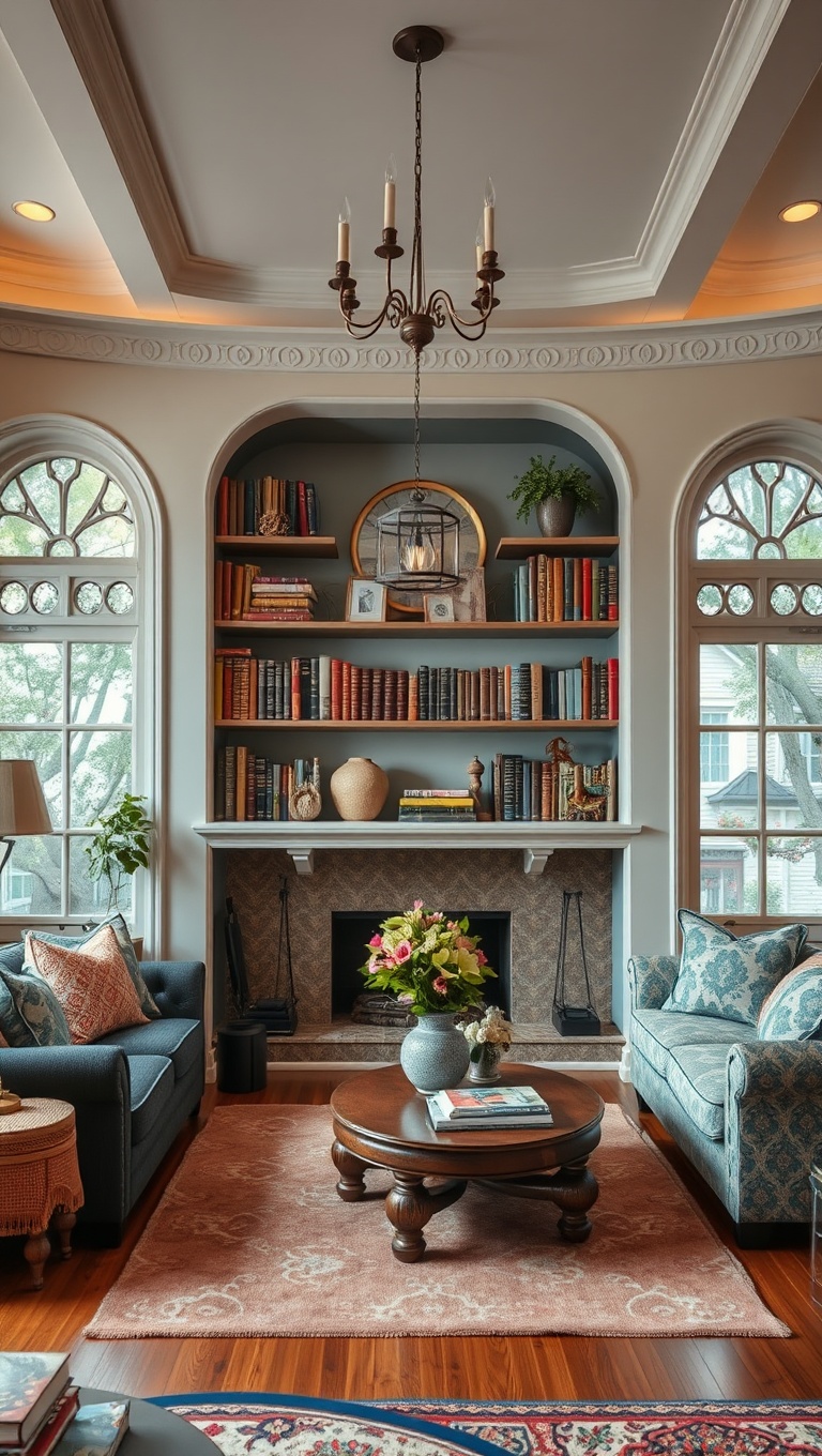 20 Enchanting Ideas for a Whimsical Fairy Tale Living Room - 13. Storybook-Inspired Bookshelves