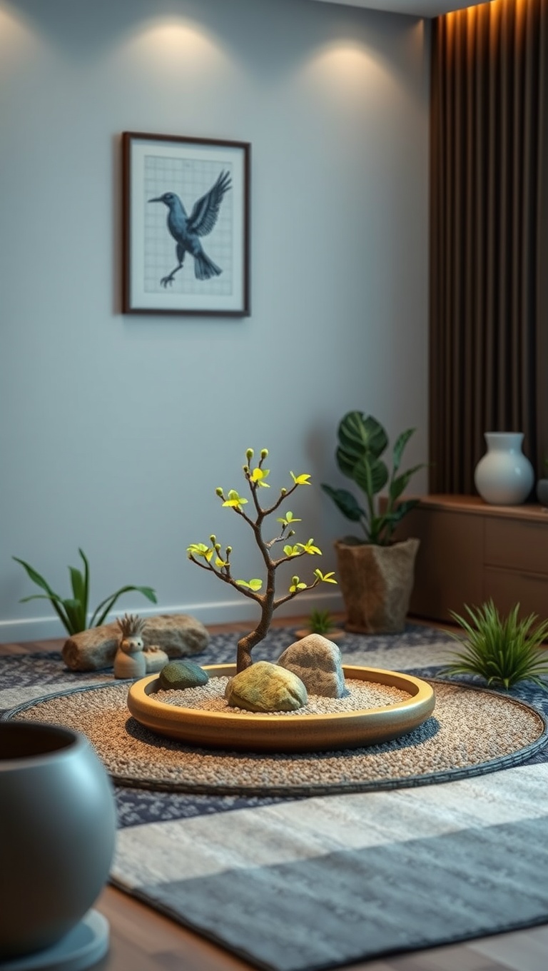20 Mindful Ideas for a Zen-Inspired Living Room - 5. Create a Focal Point: A Simple Zen Garden